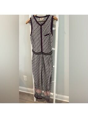 Lilka Anthropologie linen blend patterned beaded belt pocketed jumpsuit small